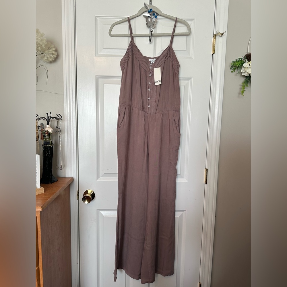 NWT Bar III Mauve Spaghetti-Strap Button-Front Jumpsuit Sz M